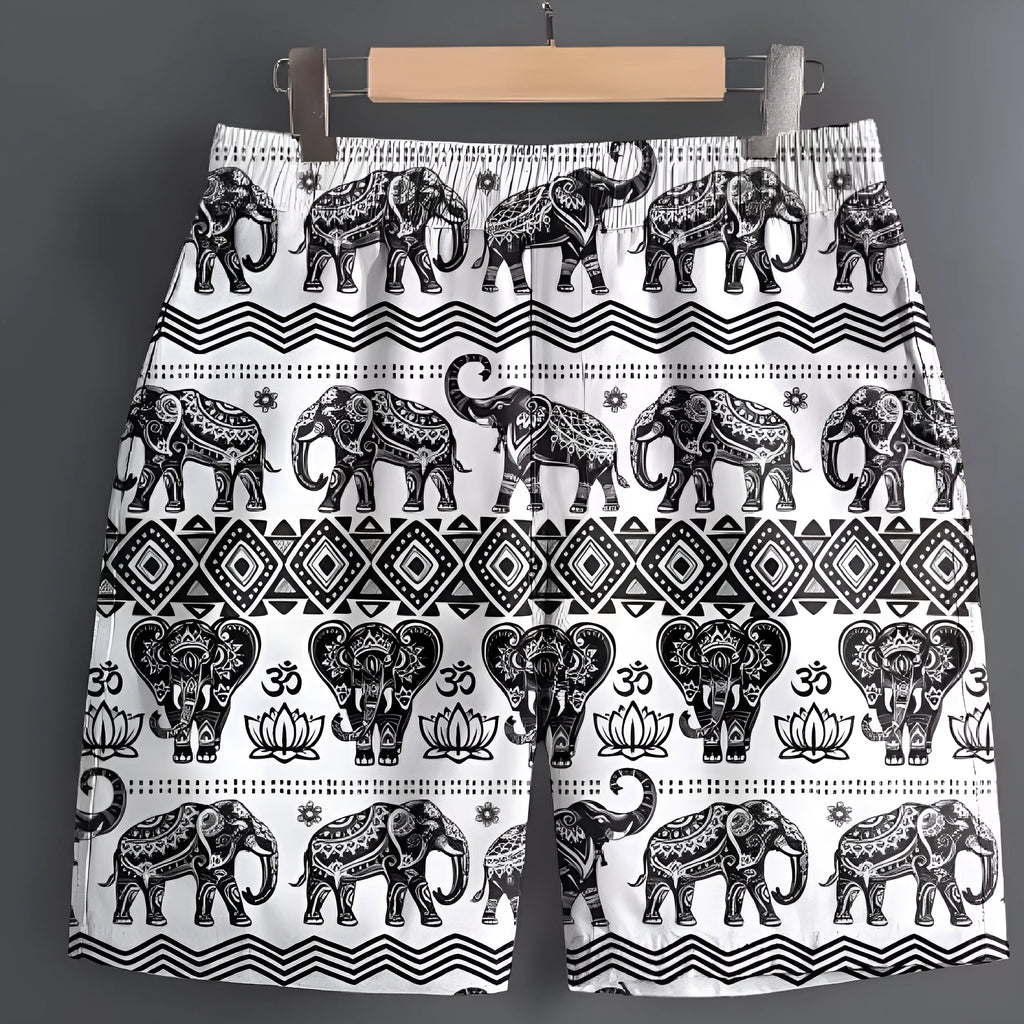 Men's patterned casual shorts in polyester fabric available in sizes from S to 5XL