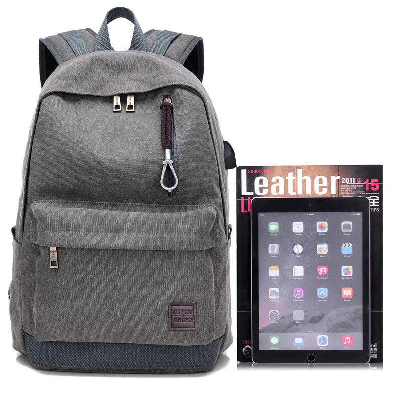 Canvas backpack with USB charging port and laptop compartment in multiple colour options