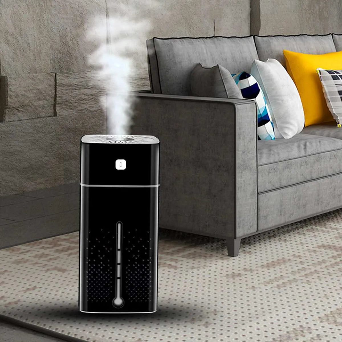 Black and white USB desktop humidifier measuring 103x103x218mm with 1000ml capacity
