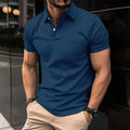 Men's solid colour short sleeve polo shirt with button lapel collar, shown in multiple colour options.