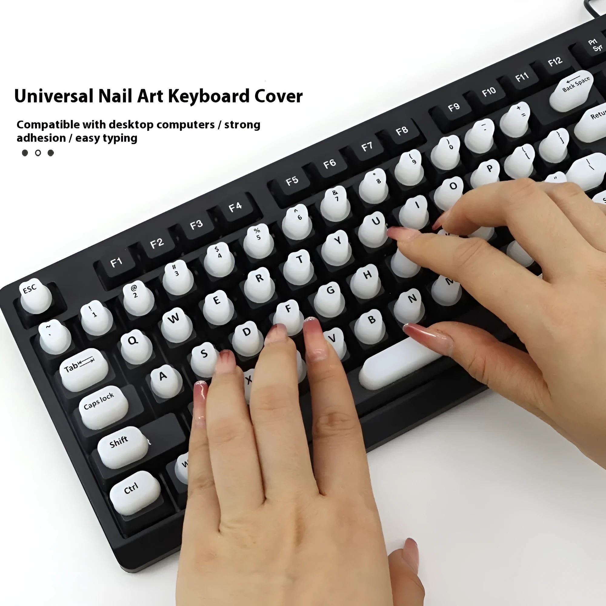 70 anti-static silicone keycaps for long nails in assorted colours including black, clear, mint green, pink, and purple