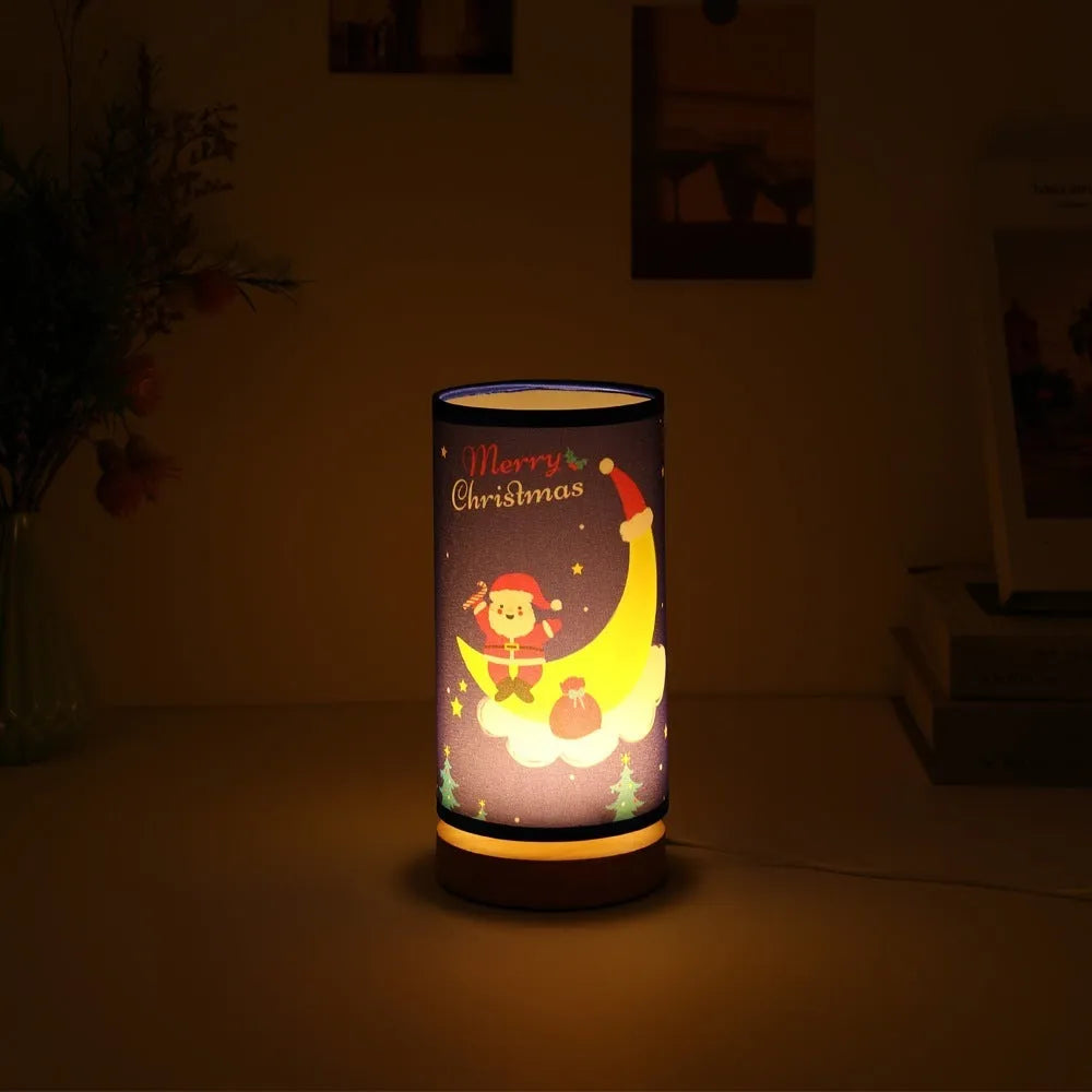 European style Santa Claus LED night light with USB plug and bamboo lamp holder
