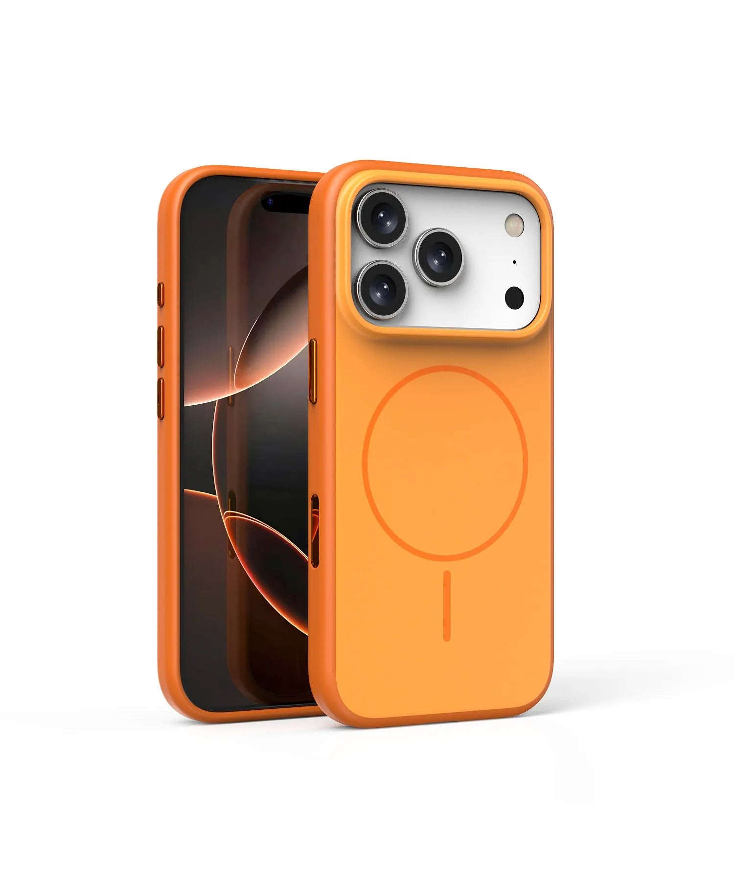 Blue frosted magnetic iPhone case with a prominent AI camera button on the side.