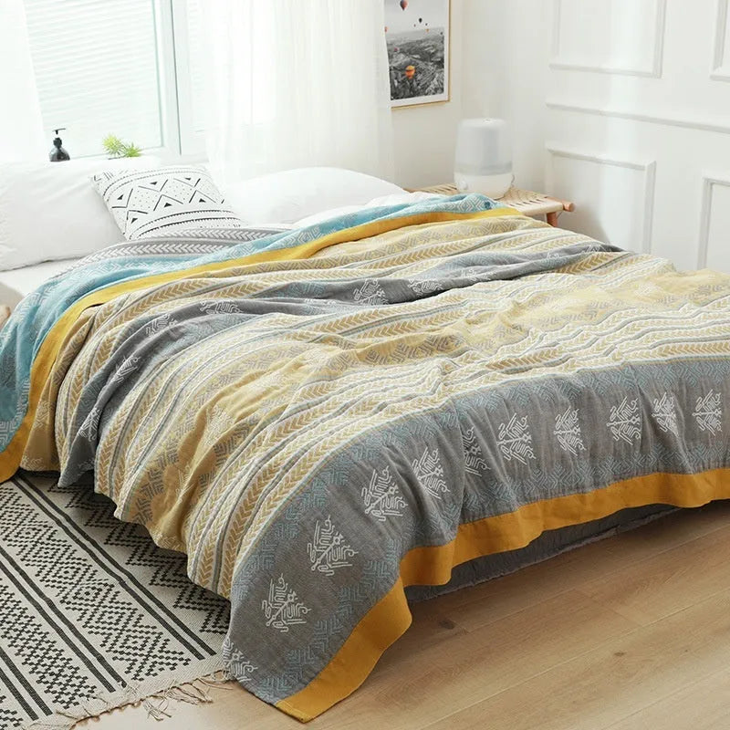 Pure cotton five-layer gauze summer blanket in Roulette Wheel Blue pattern showing modern simple style