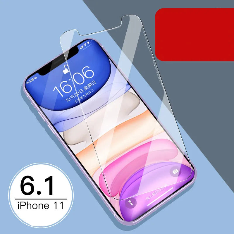 Tempered glass screen and rear protector films for Apple iPhone 11, X, and XS models.