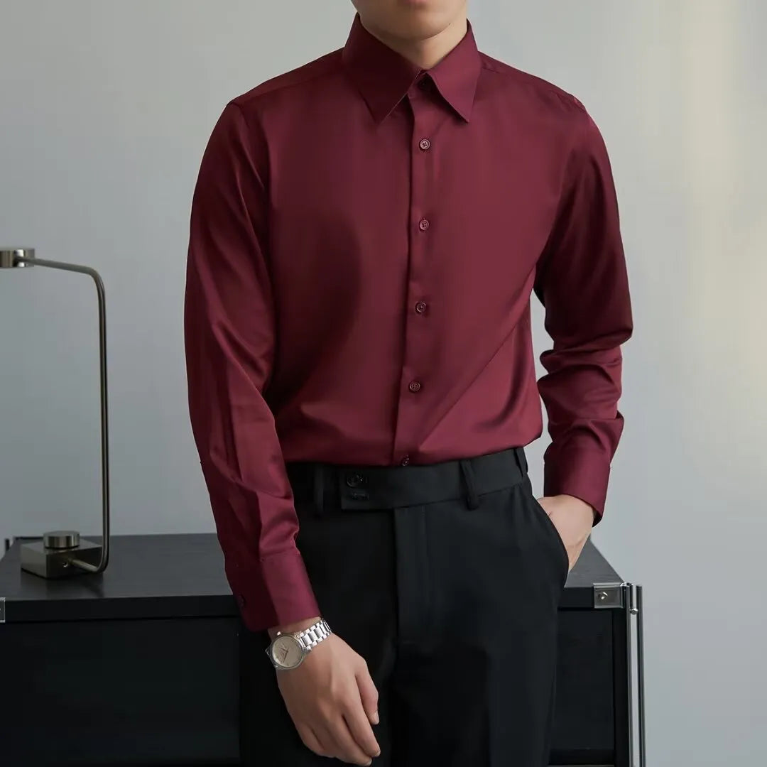 Men's Korean style long sleeve shirt cardigan in black with slim fit Japanese retro design
