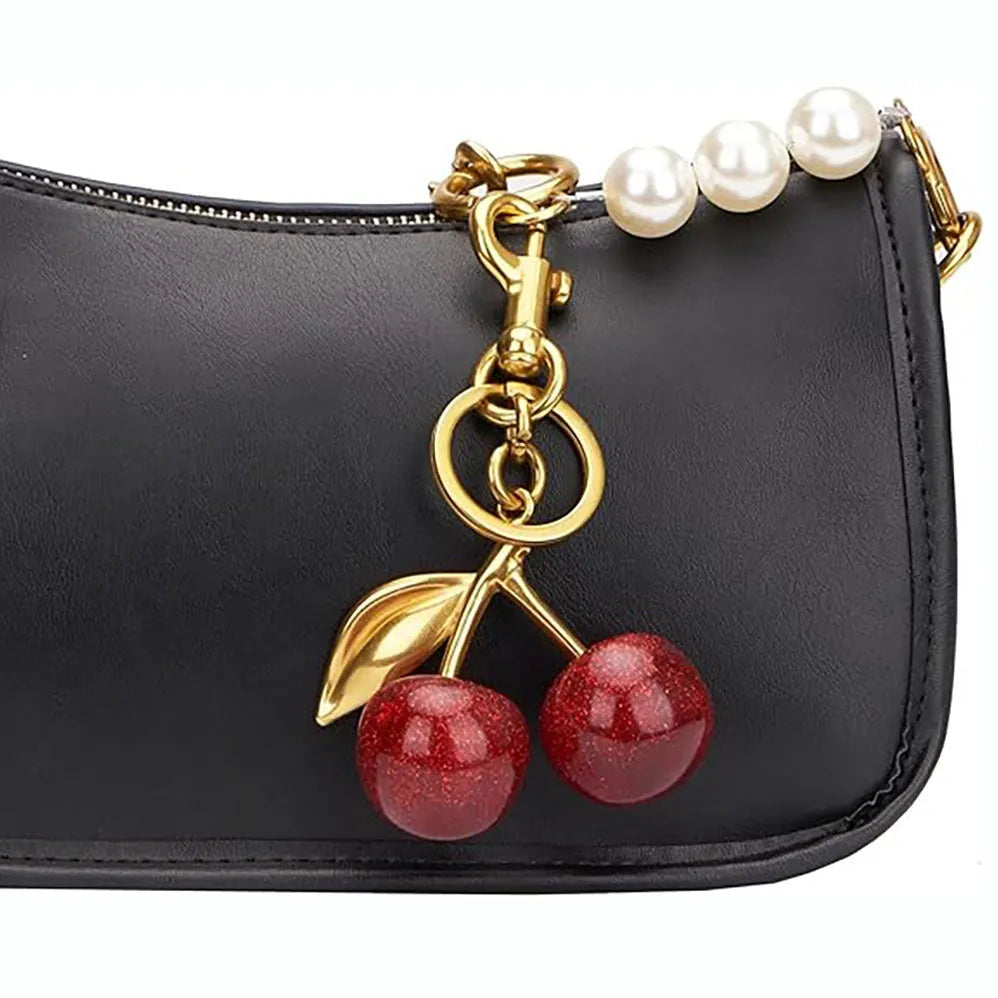 Red zinc alloy cherry pendant key ring for car keys and bag decoration