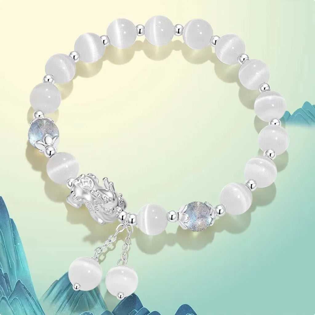 Handmade natural black agate and grey opal couple bracelet set with 10mm wave beads