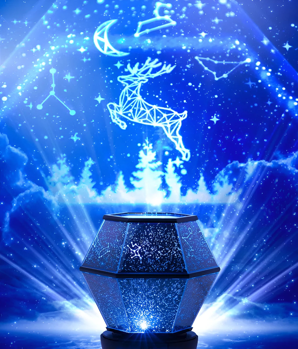 LED star night light projector creating rotating colour patterns for children's bedroom