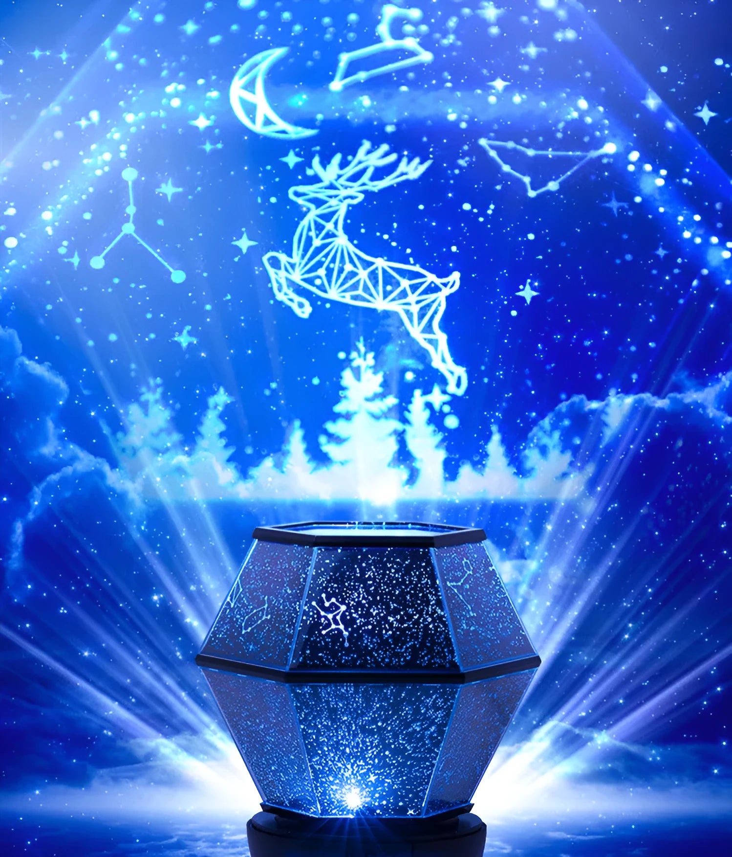 LED star night light projector creating rotating colour patterns for children's bedroom