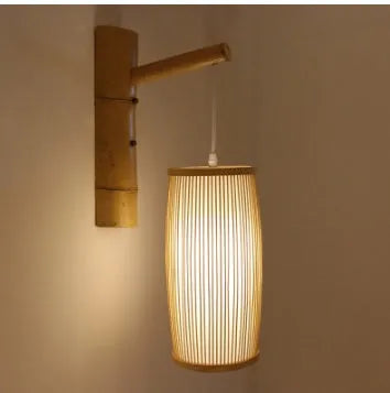 Natural bamboo plait decorative lamp with Southeast Asian styling, 35cm height