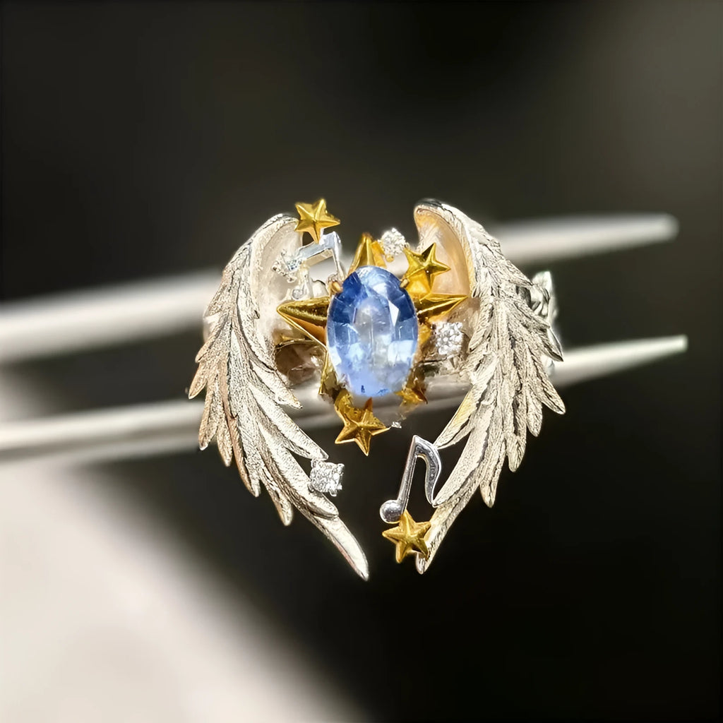 Angel wings geometric design adjustable ring with US size 8 opening band for men and women
