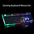 GTX300 black and white wired gaming keyboard and mouse set with backlight on desk
