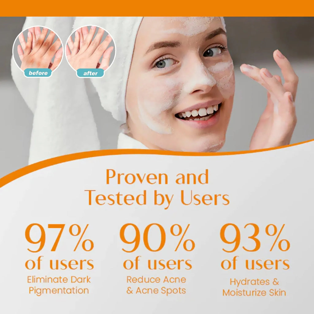 100g bar of whitening vitamin body soap with kojic acid and botanical extracts.