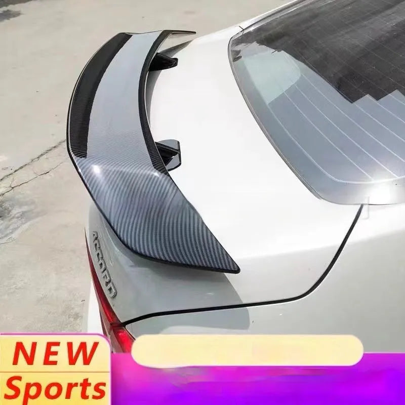 Universal punch-free car spoiler made from ABS plastic, shown in bright black finish.