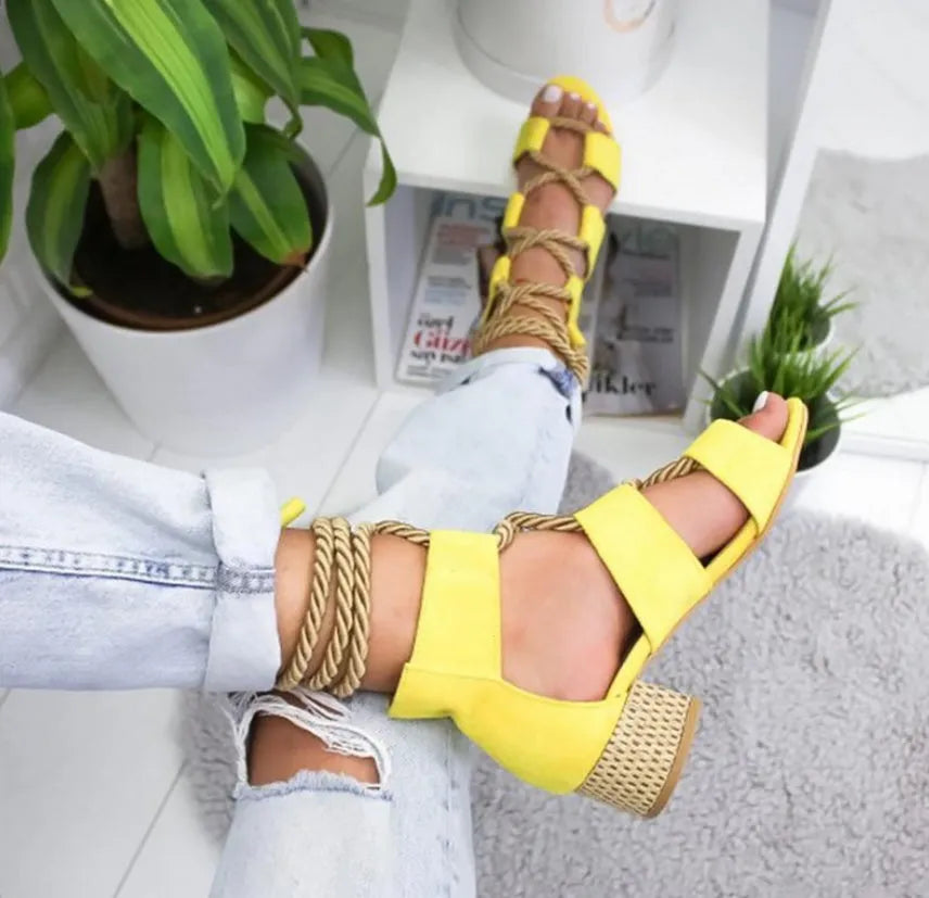 Women's thick-heel suede sandals with front strap design in multiple colours