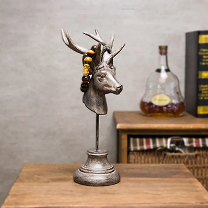 Natural resin animal sculpture home decoration in black, white, and wood colour, 32cm tall