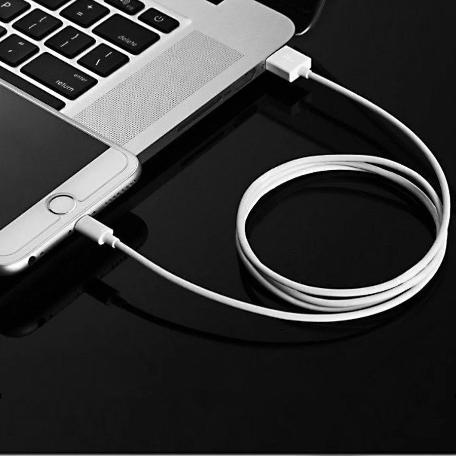 Compact white USB travel charger with 5V 2A output next to iPhone and iPad showing compatibility