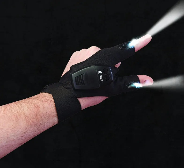 Half finger knit coated fishing repair gloves with built-in light for night outdoor use
