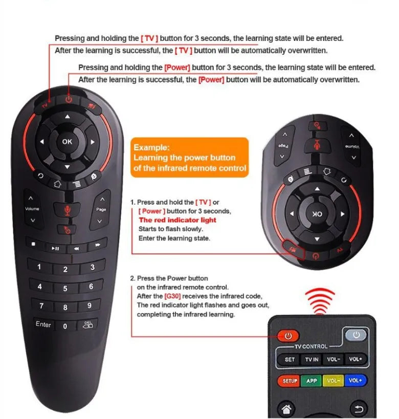 G30 wireless keyboard remote control with air mouse functionality and nano receiver