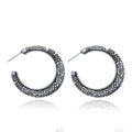 C-shaped vintage engraving earrings with street shot patterns in bronze or silver alloy metal