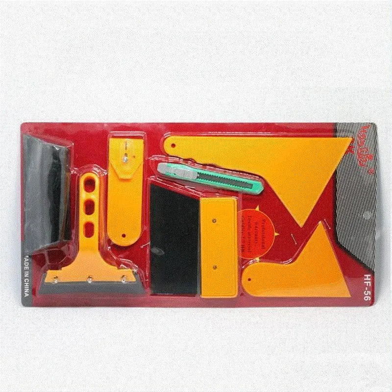 Seven-piece car foil tool set with scrapers, knives and film installation tools
