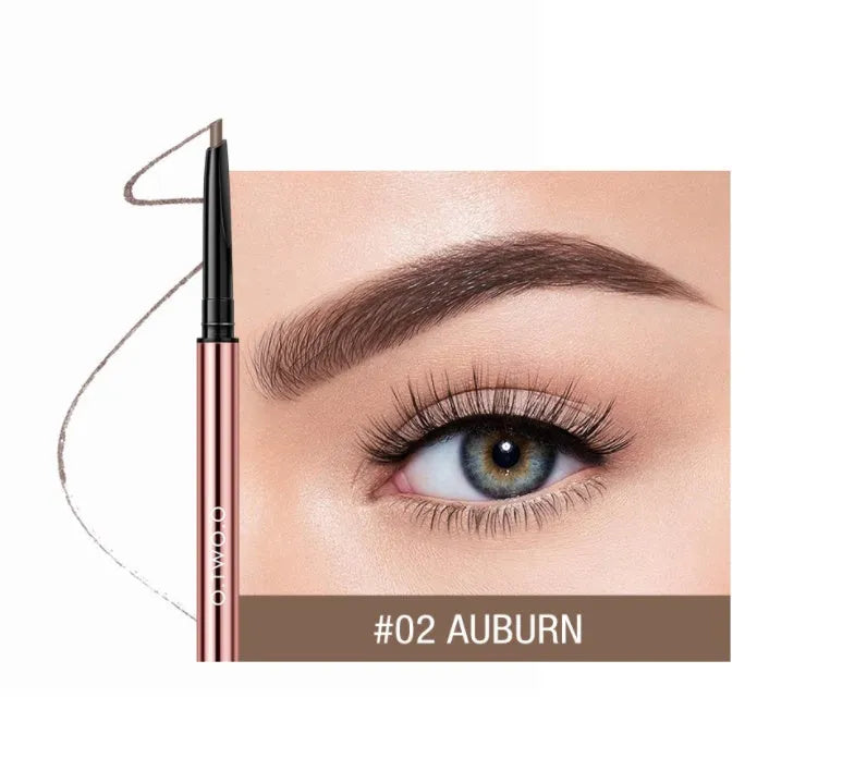 Brow make-up pencil in colour box with six shade options including Auburn, Blonde, and Caramel.