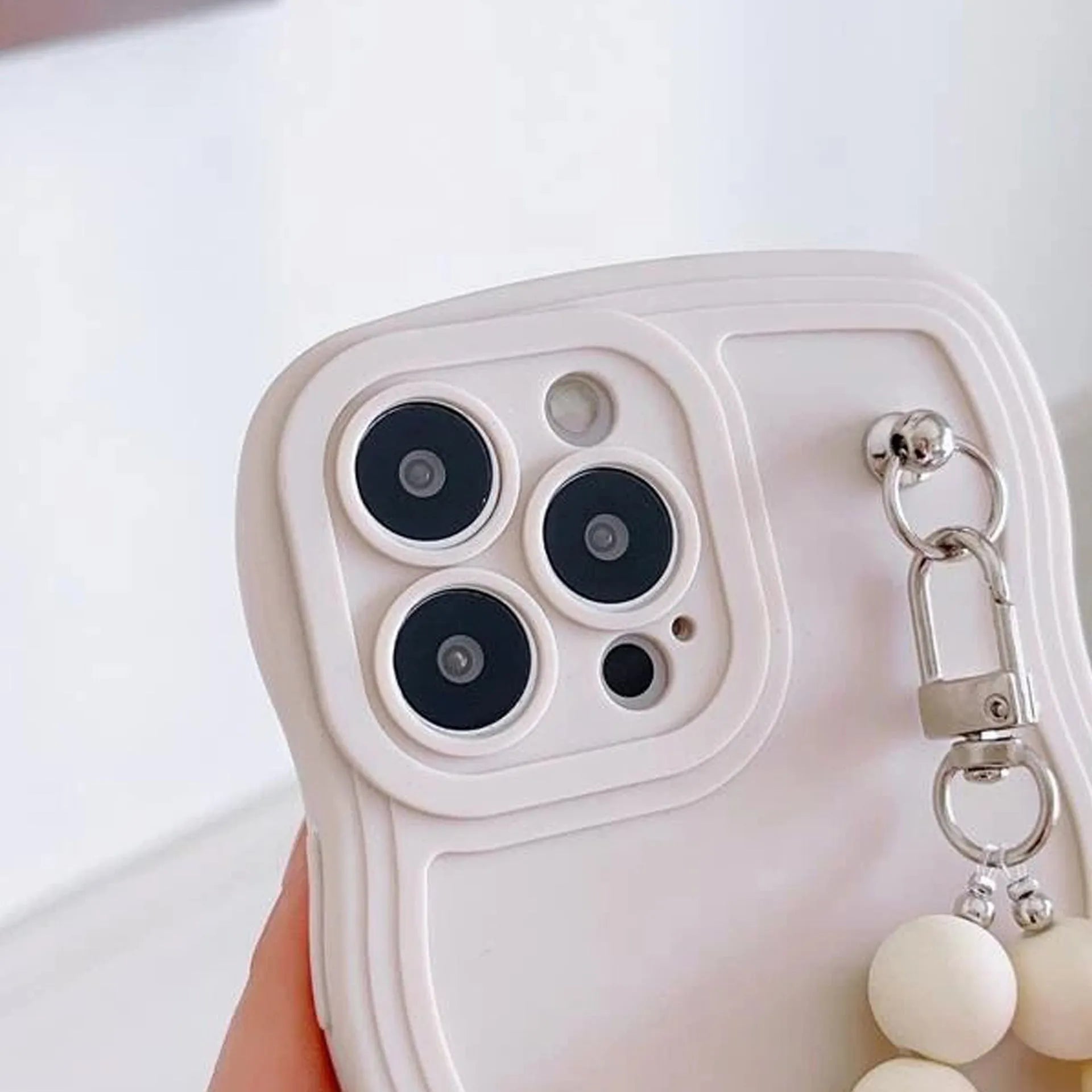 White matte frosted TPU phone case with little flower lanyard for iPhone