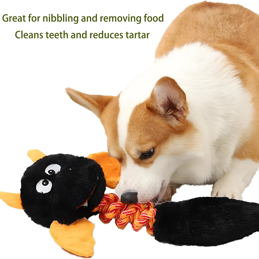 44cm plush squeaky dog toy with rabbit fleece fabric in black, green, or red colour options