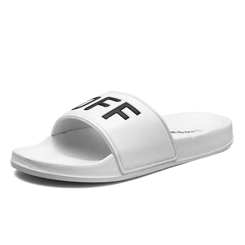 Large size black personalised men's slippers with open toe and rubber sole.