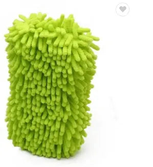 Silver green chenille car wash sponge with microfiber construction measuring 14x25cm