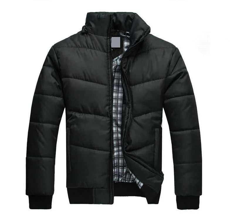 Black winter parka with removable hood and adjustable waist, full front zip, available in sizes M to 4XL