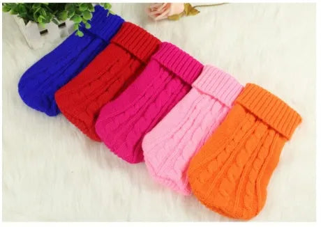 Knitted wool dog sweater in eight colours with fabric buttons for small to large dogs