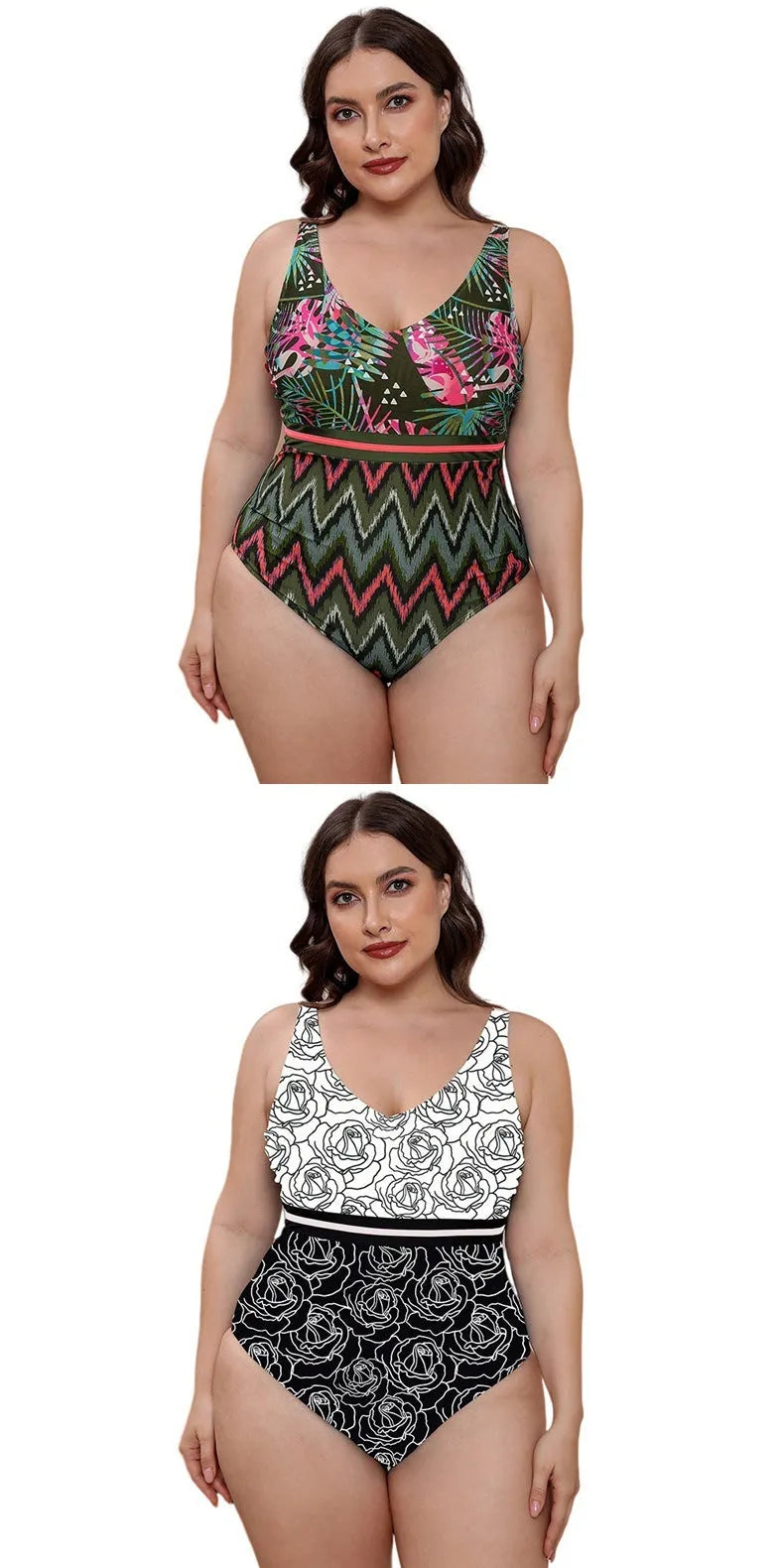 Women's blue printed one-piece swimsuit with spaghetti straps and a striped vest style.