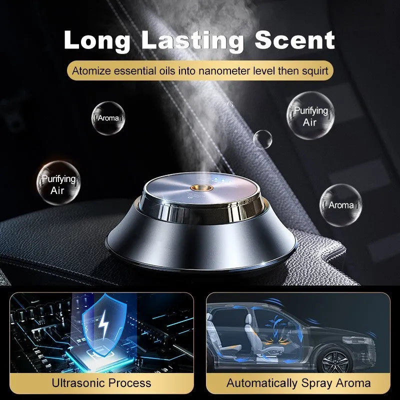 Black metal car aromatherapy device with butterfly design and USB cable connection