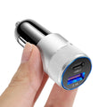 Aluminium alloy mobile phone car charger measuring 2.5 by 6 centimetres