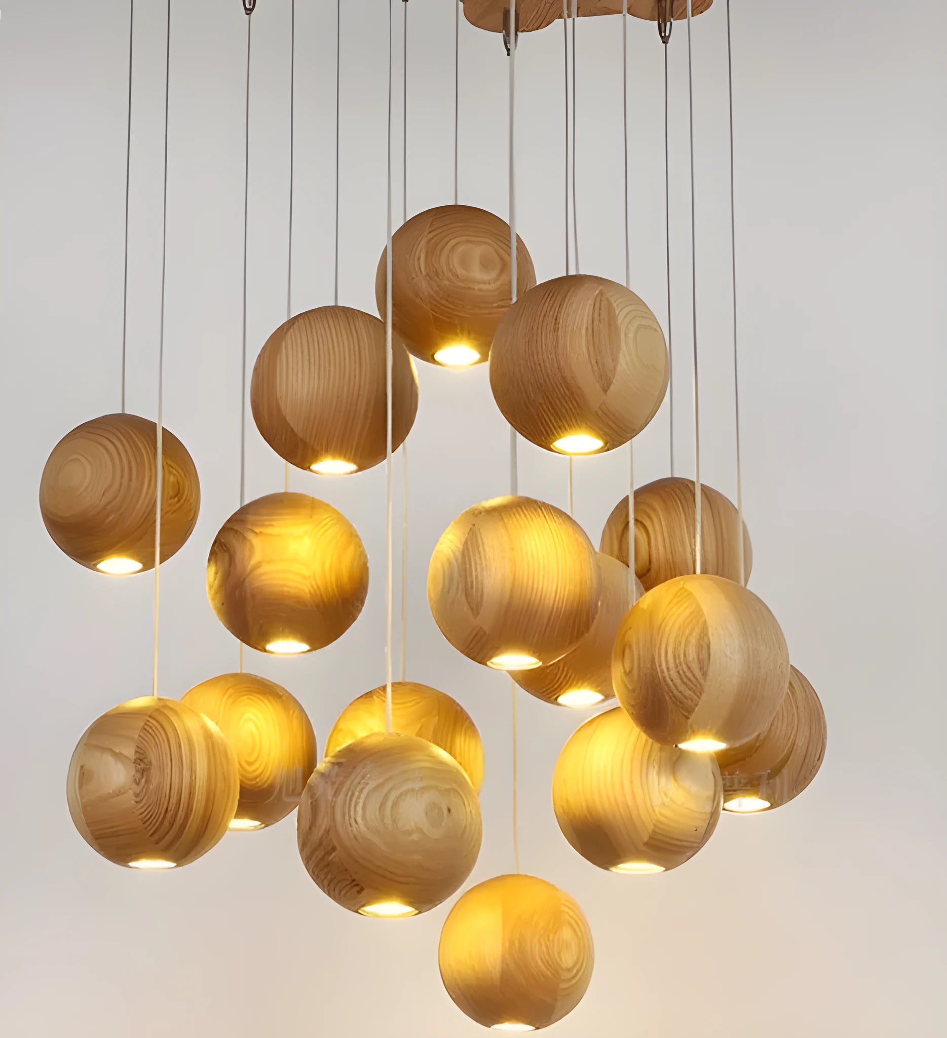 Nordic solid wood ball chandelier with adjustable height hanging cord