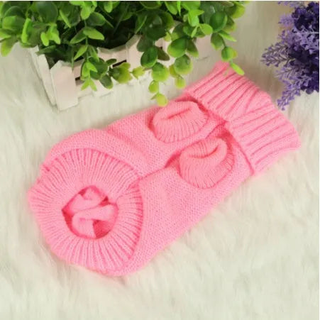 Knitted wool dog sweater in eight colours with fabric buttons for small to large dogs