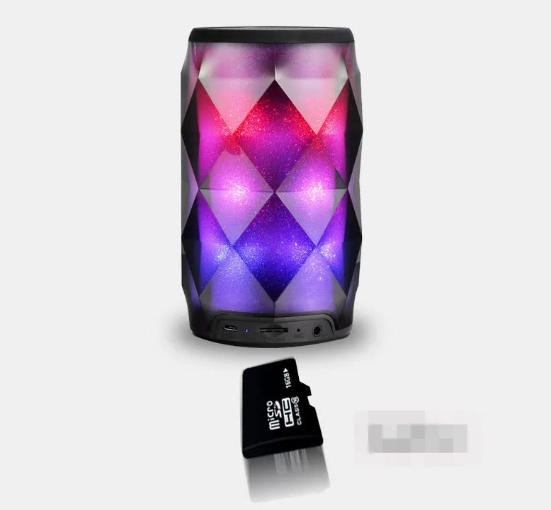 Black crystal diamond-cut Coke can shaped Bluetooth speaker lantern with colourful LED lighting.