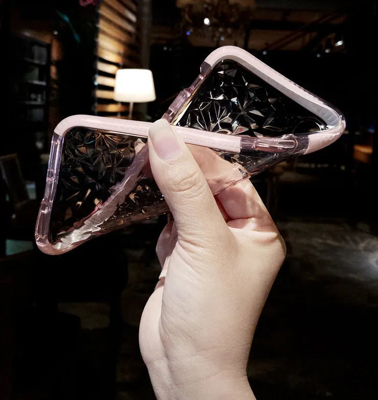 TPU iPhone back cover case with striped design in black edge, pink edge, and white edge colour options