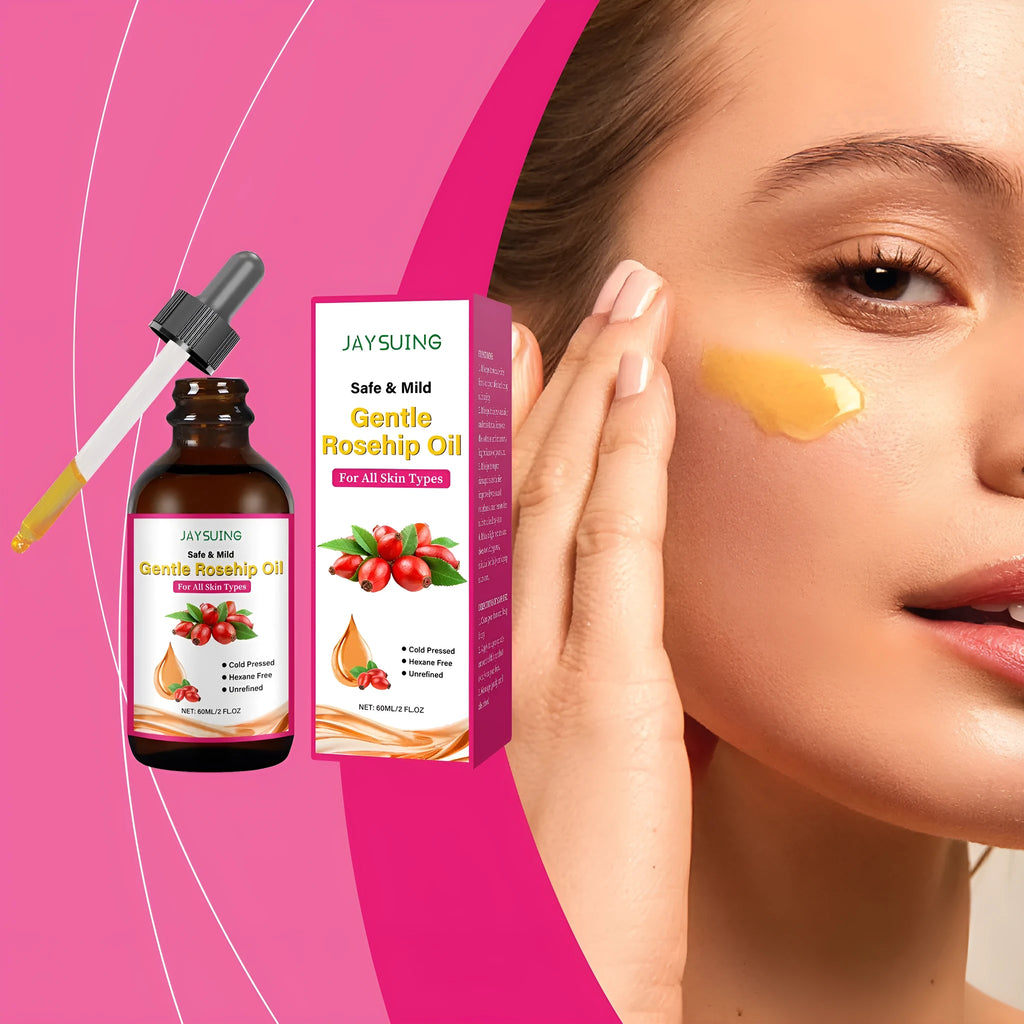 Rose Fruit Seed Facial Oil 60ml bottle with rose hip oil and vitamin E ingredient list