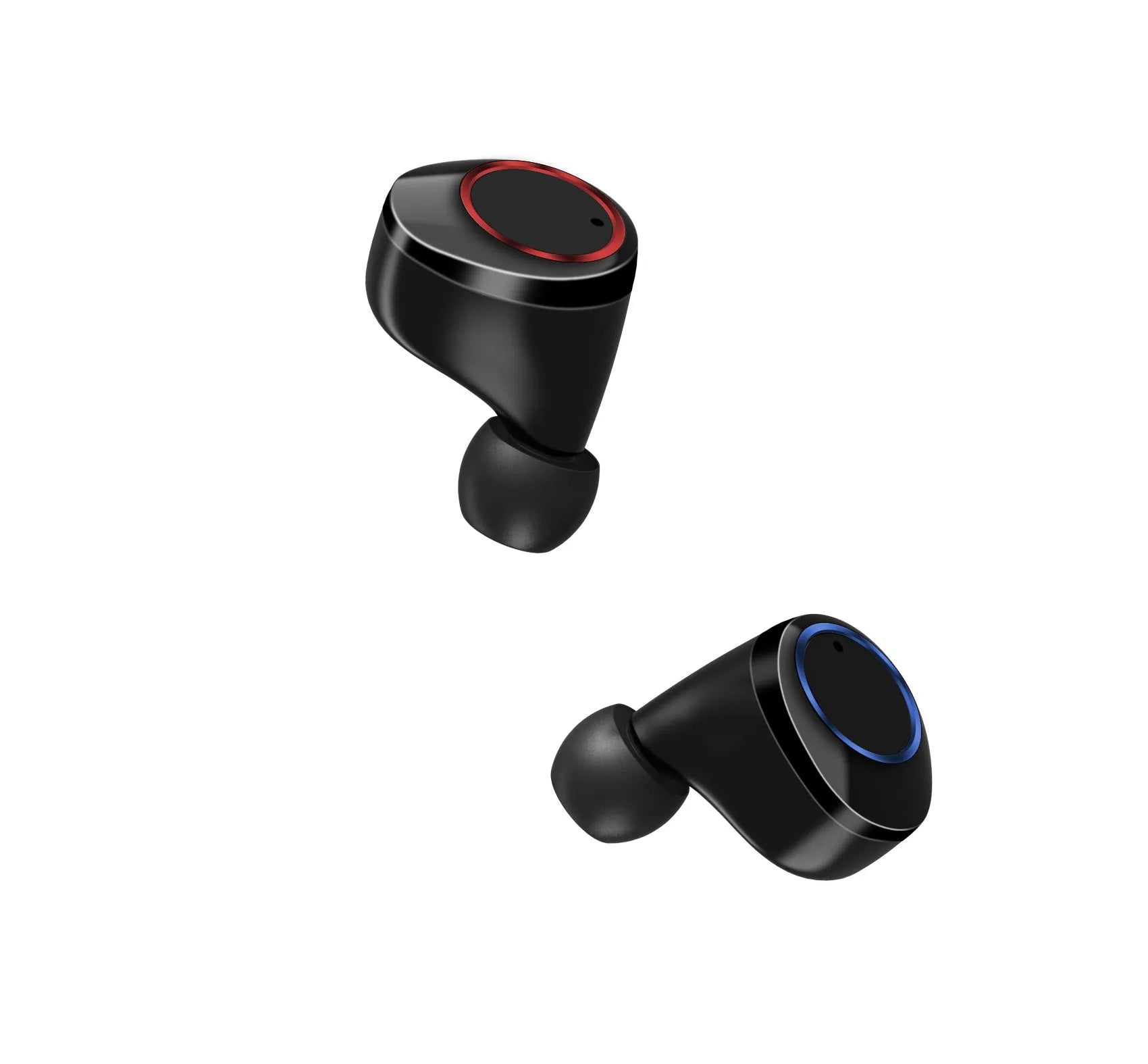 Black X11 Bluetooth wireless earbuds and charging case with six silicone ear sleeves.