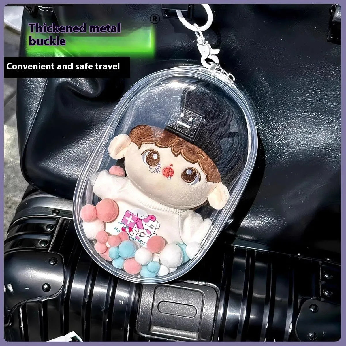 Transparent PVC cartoon backpack storage bag for cotton dolls in cube design