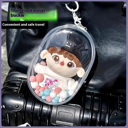 Transparent PVC cartoon backpack storage bag for cotton dolls in cube design