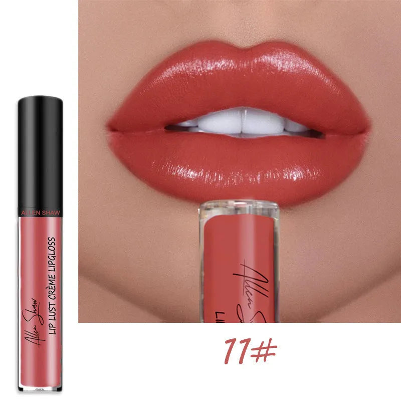 Allen Shaw Cream Lip Glaze in matte velvet finish with twelve colour options