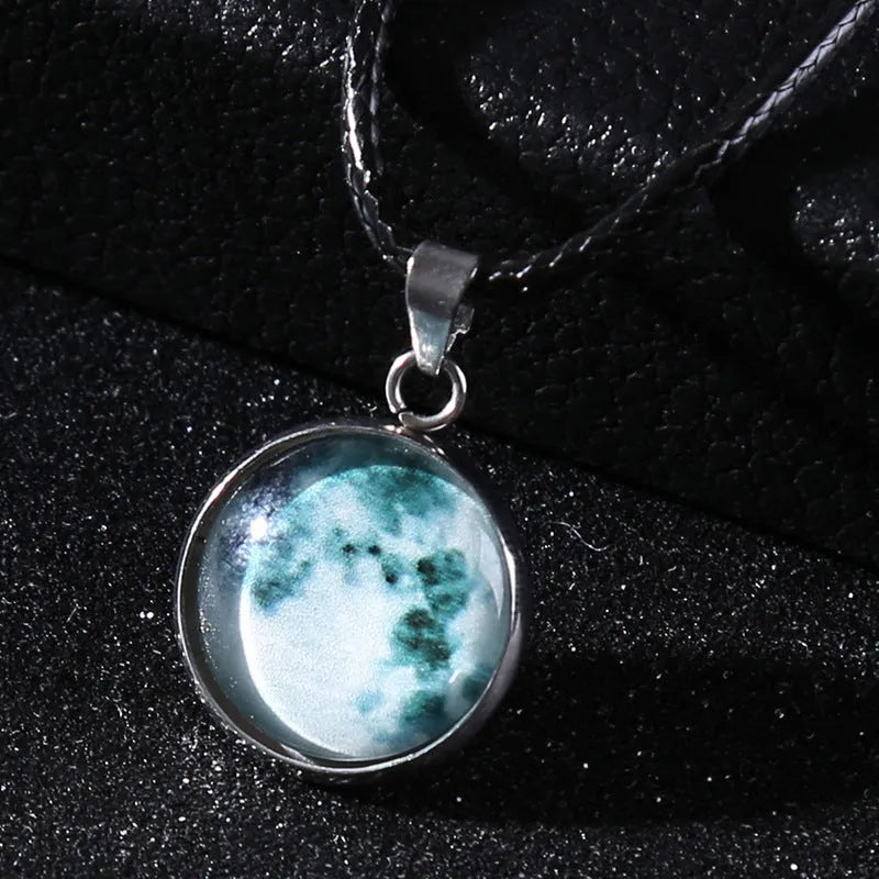 Christmas moon night sky luminous alloy pendant necklace with constellation design in glass and coloured glaze