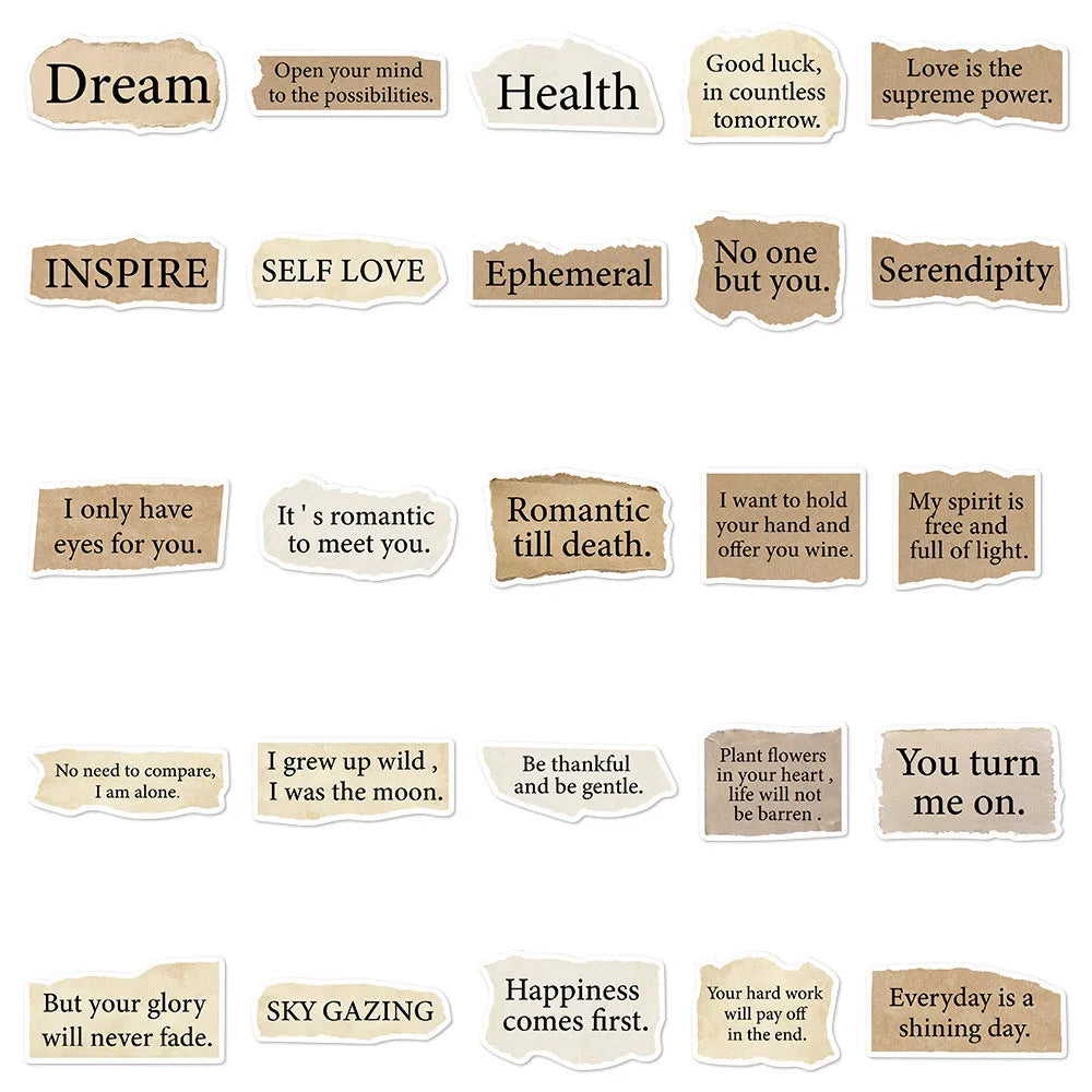 Set of 25 tear English design PVC decorative stickers for laptops and notebooks