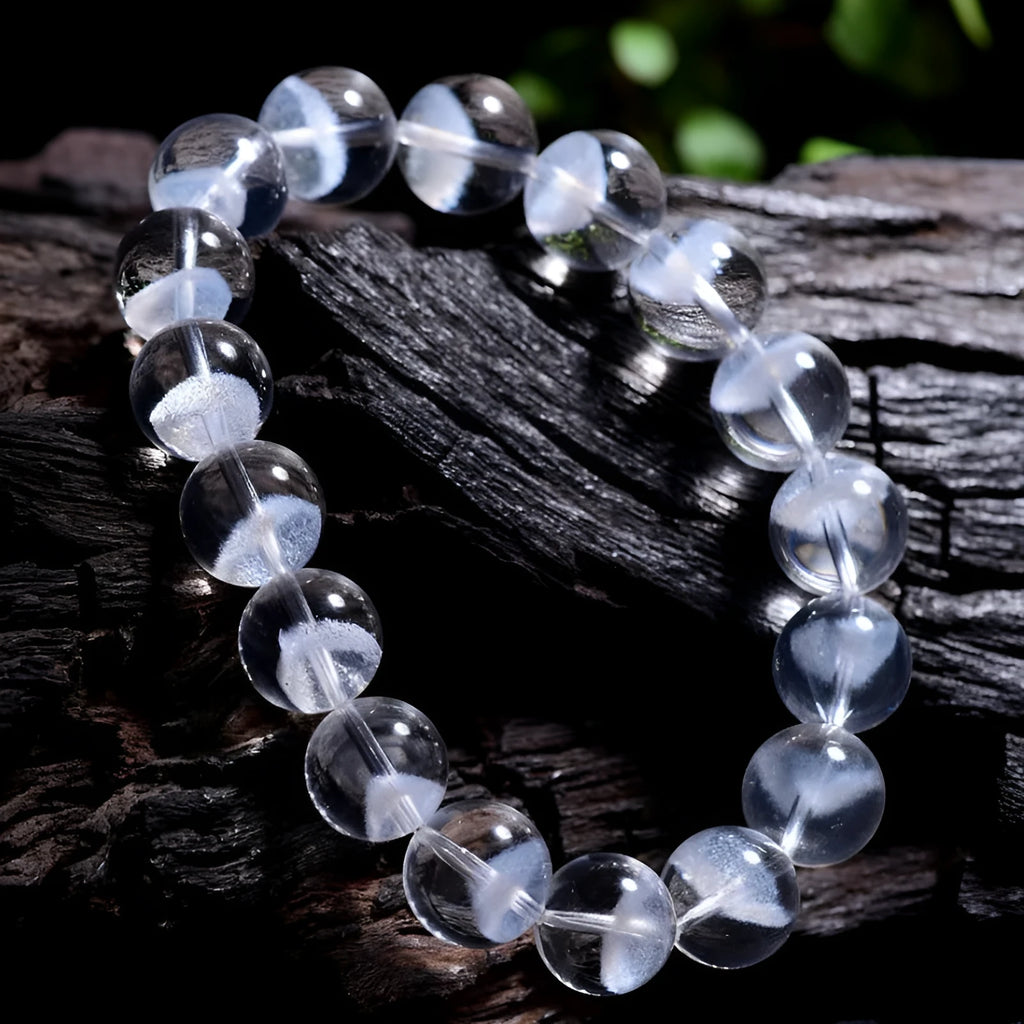 Original white crystal pyramid bead bracelet for women with a silver Ruyi charm, shown in multiple size options.