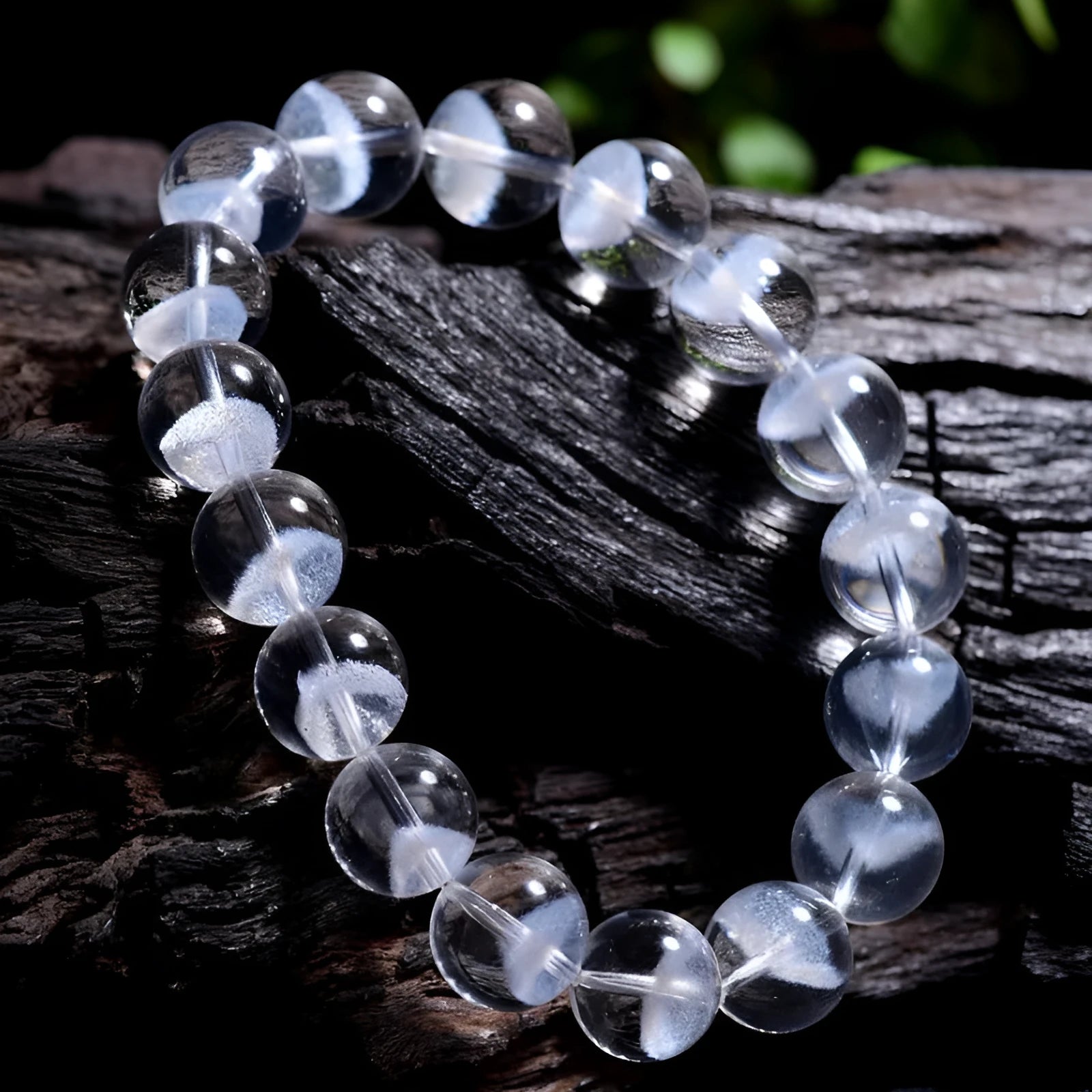 Original white crystal pyramid bead bracelet for women with a silver Ruyi charm, shown in multiple size options.