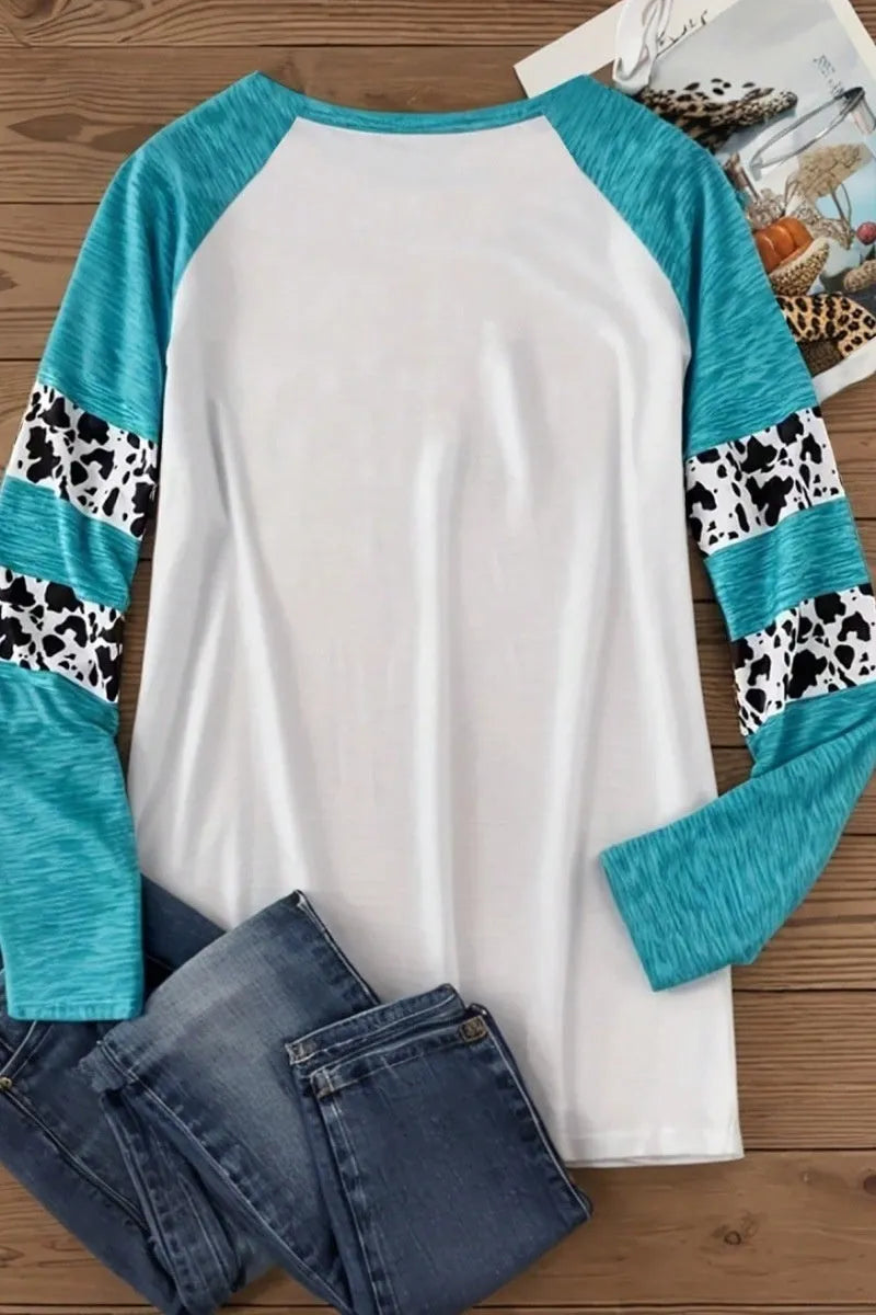 Sky blue Halloween T-shirt with 3D pumpkin digital printing and long sleeves